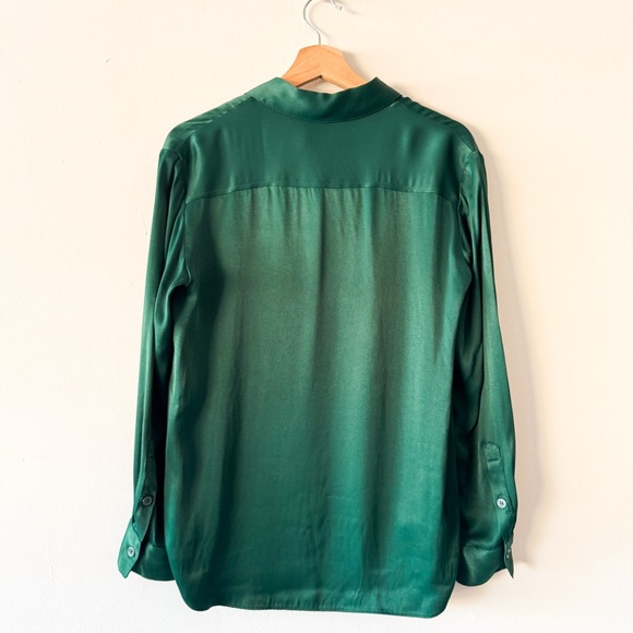 Zara Women's Emerald Satin Button-Down Shirt Size Small - Picture 4 of 8